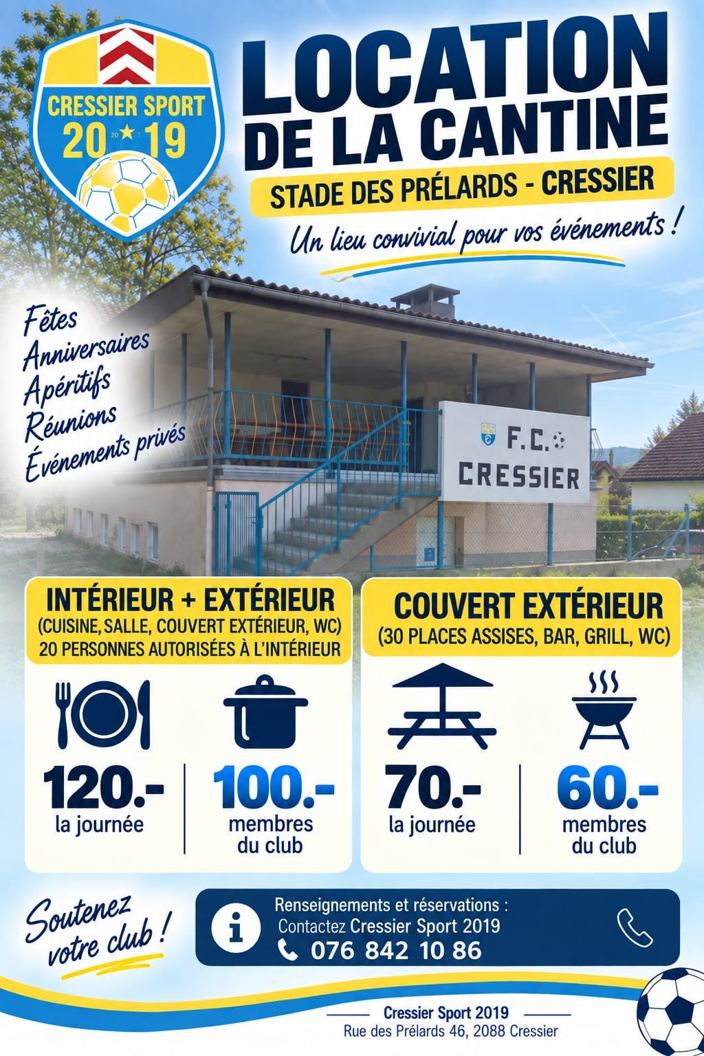 Location de la cantine — Stade des Prélards